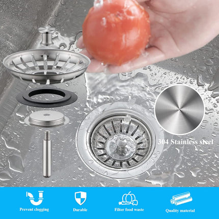 [2 Pack]  Kitchen Sink Strainer - Sink Drain Stopper - Kitchen Sink Plug with Anti-Clogging Basket - Bouchon Evier Cuisine - Compatible with 79–83mm Inner Diameter.