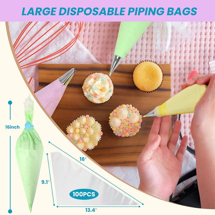 Piping Bags 16 Inch - Disposable Piping Bags 100pcs, Large Pastry Bags, Thickened Frosting Bags, Cake Decorating Bags, Large Piping Bags, Icing Bags for Cake Decorating.