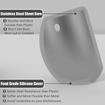 Silicone Bowl Scraper Flexible Curved Edge, Food Grade Bench Dough Scraper for Baking Sourdough Bread, Cake, Fondant Icing, Heat- Resistance Kitchen Dish Pan Scrapers (5.98"×4.3", Gray).