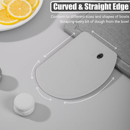 Silicone Bowl Scraper Flexible Curved Edge, Food Grade Bench Dough Scraper for Baking Sourdough Bread, Cake, Fondant Icing, Heat- Resistance Kitchen Dish Pan Scrapers (5.98"×4.3", Gray).