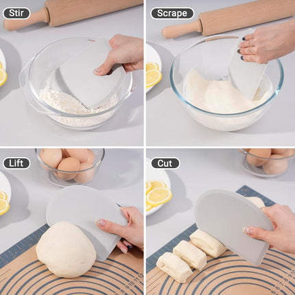 Silicone Bowl Scraper Flexible Curved Edge, Food Grade Bench Dough Scraper for Baking Sourdough Bread, Cake, Fondant Icing, Heat- Resistance Kitchen Dish Pan Scrapers (5.98"×4.3", Gray).