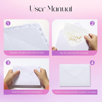50PACK 5x7 Envelopes for Invitations, White A7 Envelopes for Wedding, Graduation, RSVP Cards, Gummed V Flag 5 1/4 x 7 1/4 inch.