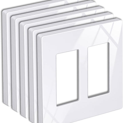 5 Pack 2-Gang Screwless Wall Plate, USWP6 Gloss Snow White Series, Decorator Outlet Cover, 11.91cm x 12.01cm, for Light Switch, Dimmer, GFCI, USB Receptacle.