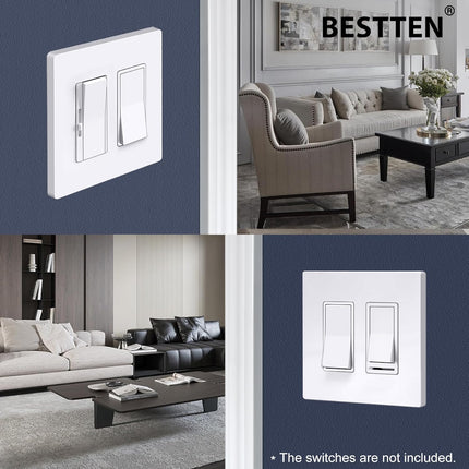 5 Pack 2-Gang Screwless Wall Plate, USWP6 Gloss Snow White Series, Decorator Outlet Cover, 11.91cm x 12.01cm, for Light Switch, Dimmer, GFCI, USB Receptacle.