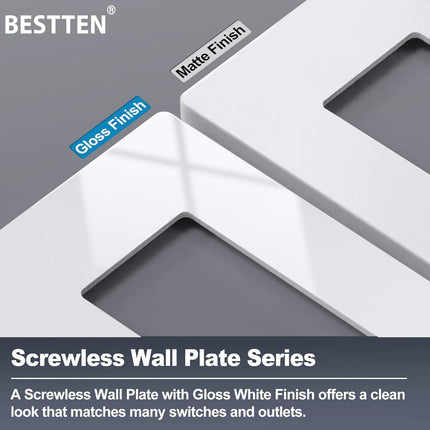 5 Pack 2-Gang Screwless Wall Plate, USWP6 Gloss Snow White Series, Decorator Outlet Cover, 11.91cm x 12.01cm, for Light Switch, Dimmer, GFCI, USB Receptacle.