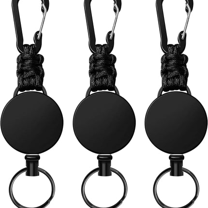 Retractable Keychain 3 Pack Heavy Duty Carabiner Badge Holder Badge Reel ID Holder with Steel Cord Extendable Key Ring.