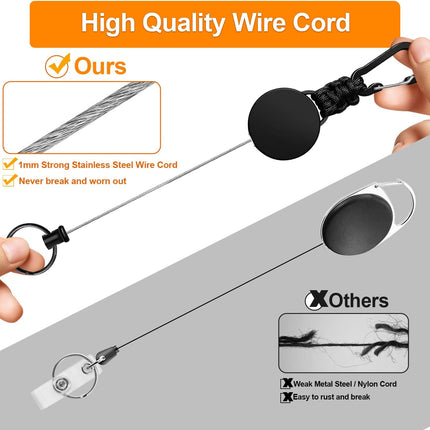 Retractable Keychain 3 Pack Heavy Duty Carabiner Badge Holder Badge Reel ID Holder with Steel Cord Extendable Key Ring.