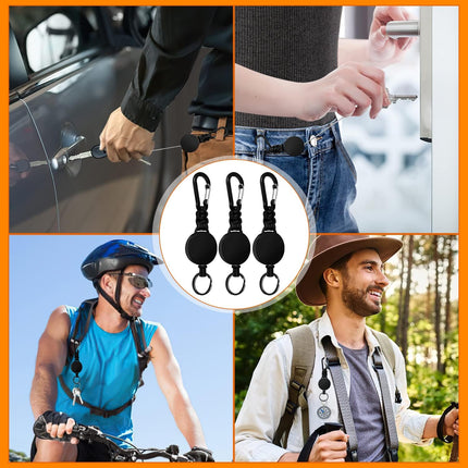 Retractable Keychain 3 Pack Heavy Duty Carabiner Badge Holder Badge Reel ID Holder with Steel Cord Extendable Key Ring.