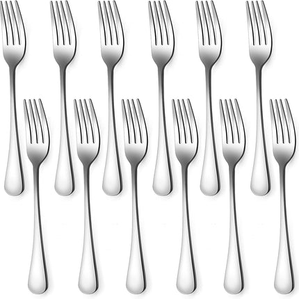 Set of 12, Stainless Steel Dinner Forks Silverware Set, Heavy-Duty Dinner Forks (8 Inch) Cutlery Set, Dishwasher Safe (Silver).