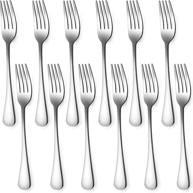 Set of 12, Stainless Steel Dinner Forks Silverware Set, Heavy-Duty Dinner Forks (8 Inch) Cutlery Set, Dishwasher Safe (Silver).