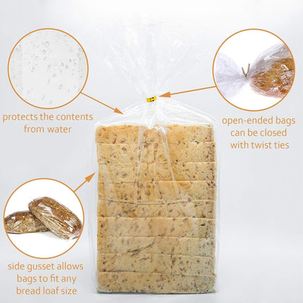 Bread Bags With Ties,100 Pieces 18x4x8 Inches Reusable Plastic Loaf Storage Bags for Homemade Bread Gift Giving.