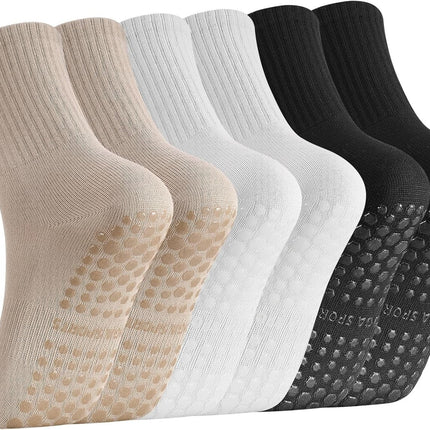 3 Pairs Non Slip Pilates Socks with Grips for Women, Yoga Grip Socks for Yoga, Barre, Dance, Ballet, Fitness.