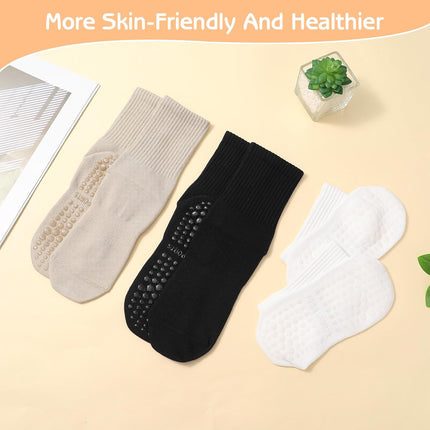 3 Pairs Non Slip Pilates Socks with Grips for Women, Yoga Grip Socks for Yoga, Barre, Dance, Ballet, Fitness.