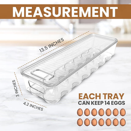 Pack of 2 - Egg Basket for fridge - Egg Holder for Fridge - 14 Egg Container With Lid & Handle, Egg Container For Refrigerator, Stackable Plastic Egg Tray with Lids (Clear).