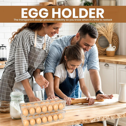 Pack of 2 - Egg Basket for fridge - Egg Holder for Fridge - 14 Egg Container With Lid & Handle, Egg Container For Refrigerator, Stackable Plastic Egg Tray with Lids (Clear).