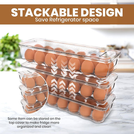 Pack of 2 - Egg Basket for fridge - Egg Holder for Fridge - 14 Egg Container With Lid & Handle, Egg Container For Refrigerator, Stackable Plastic Egg Tray with Lids (Clear).