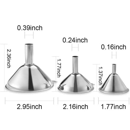Stainless Steel Funnels, 3pcs Mini Filling Kitchen Funnel, Sizes Large To Small Funnels for Transferring Essential Oils, Liquid, Fluid, Dry Ingredients & Powder, Durable and Dishwash.