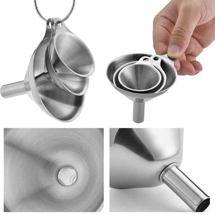 Stainless Steel Funnels, 3pcs Mini Filling Kitchen Funnel, Sizes Large To Small Funnels for Transferring Essential Oils, Liquid, Fluid, Dry Ingredients & Powder, Durable and Dishwash.