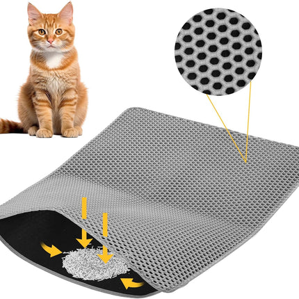 Cat Litter Mat ，60x45cm Double-Layer Honeycomb Design, Waterproof & Urine-Proof, Traps Litter to Keep Floors Clean(Gray).