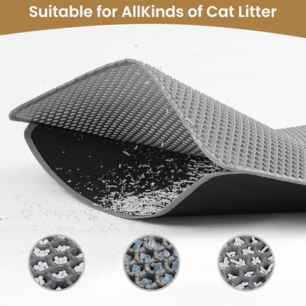 Cat Litter Mat ，60x45cm Double-Layer Honeycomb Design, Waterproof & Urine-Proof, Traps Litter to Keep Floors Clean(Gray).