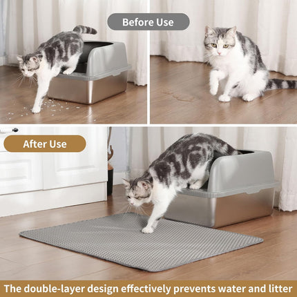Cat Litter Mat ，60x45cm Double-Layer Honeycomb Design, Waterproof & Urine-Proof, Traps Litter to Keep Floors Clean(Gray).