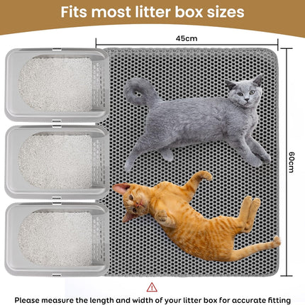 Cat Litter Mat ，60x45cm Double-Layer Honeycomb Design, Waterproof & Urine-Proof, Traps Litter to Keep Floors Clean(Gray).