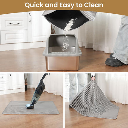 Cat Litter Mat ，60x45cm Double-Layer Honeycomb Design, Waterproof & Urine-Proof, Traps Litter to Keep Floors Clean(Gray).