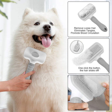 Cat Dog Brush for shedding,Pet Grooming Brush for Cats Dogs Massage,Shedding Brush for Short or Long Hair,Self Cleaning Slicker Brush,Easy to Removes Loose Undercoat, Tangled Hair (grey).