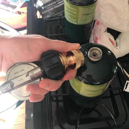 Steak Saver 20lb to 1lb Propane Tank Adapter for Disposable Throwaway Cylinder, Converter Universal 1 Pound / 16.4oz Disposable Small Tank for 20 or 30lb LP Gas Big Tank.