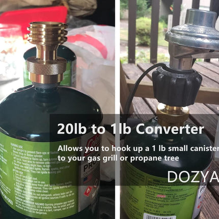 Steak Saver 20lb to 1lb Propane Tank Adapter for Disposable Throwaway Cylinder, Converter Universal 1 Pound / 16.4oz Disposable Small Tank for 20 or 30lb LP Gas Big Tank.