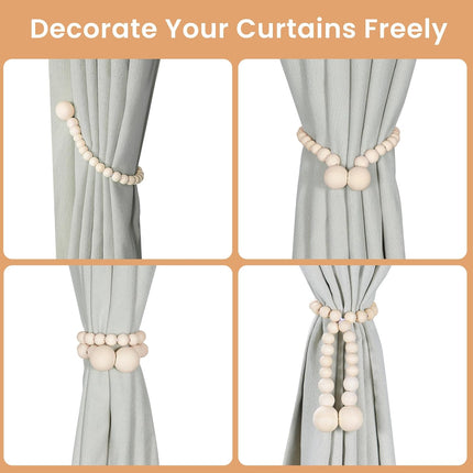 Magnetic Curtain Tiebacks, Curtain Holdbacks for Curtains 2 Pack, Wood Bead Curtain Holders for Boho Bedroom Decor, Baby Nursery Decor, Farmhouse Decor.