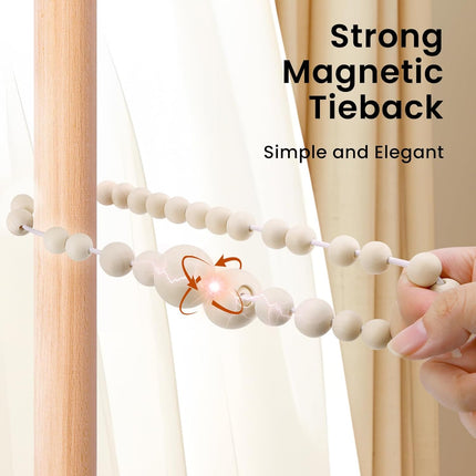 Magnetic Curtain Tiebacks, Curtain Holdbacks for Curtains 2 Pack, Wood Bead Curtain Holders for Boho Bedroom Decor, Baby Nursery Decor, Farmhouse Decor.