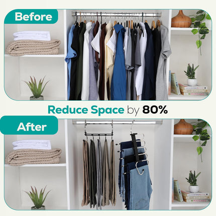 2 Pack Pants Hangers Space Saving - Clothes Hanger with Stainless Steel Hook & Anti-Slip Design - Closet Organizer for Jeans, Trousers, Skirts, Scarf & Slacks (Black).
