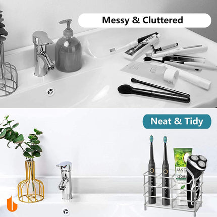 304 Stainless Steel Bathroom Toothbrush Holder Toothpaste Holder Stand Bathroom Accessories Organizer (Black, Small).