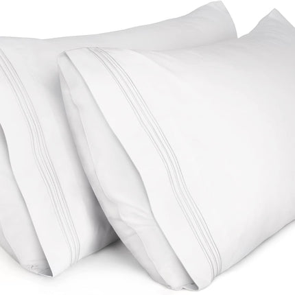 King Pillow Cases 2 Pack,1800 Thread Count Embroidered Soft Brushed Microfiber Pillowcases,White.