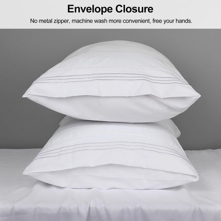 King Pillow Cases 2 Pack,1800 Thread Count Embroidered Soft Brushed Microfiber Pillowcases,White.