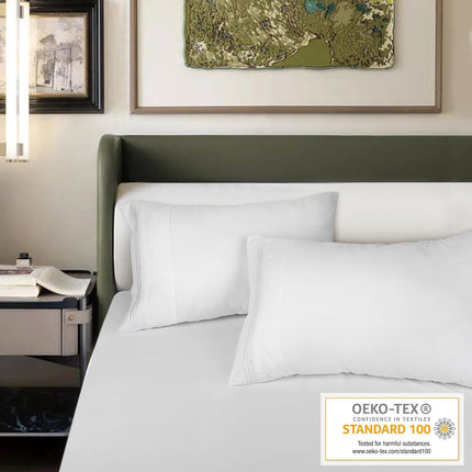 King Pillow Cases 2 Pack,1800 Thread Count Embroidered Soft Brushed Microfiber Pillowcases,White.