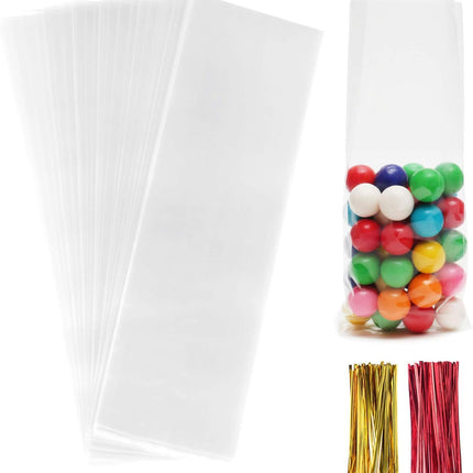 Cellophane Treat Bags,200 Pcs 3x11 Inches Clear Pretzel Bags,Cello Bags with Twist Ties for Packaging Candies,Cookies.