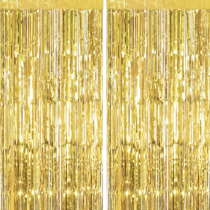 2 Pack Gold Foil Fringe Curtain Metallic Foil Curtain for Wedding Birthday Party Photo Backdrop Wedding Event Decor.