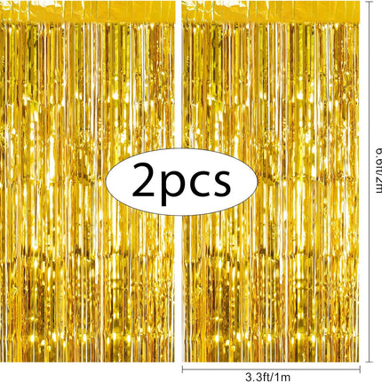 2 Pack Gold Foil Fringe Curtain Metallic Foil Curtain for Wedding Birthday Party Photo Backdrop Wedding Event Decor.