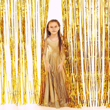 2 Pack Gold Foil Fringe Curtain Metallic Foil Curtain for Wedding Birthday Party Photo Backdrop Wedding Event Decor.