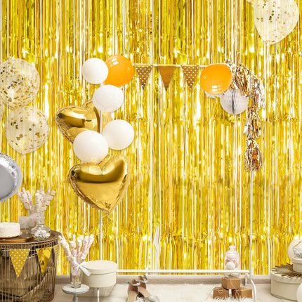 2 Pack Gold Foil Fringe Curtain Metallic Foil Curtain for Wedding Birthday Party Photo Backdrop Wedding Event Decor.