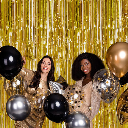 2 Pack Gold Foil Fringe Curtain Metallic Foil Curtain for Wedding Birthday Party Photo Backdrop Wedding Event Decor.