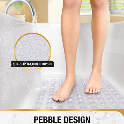 Bath Mat for Tub, Non Slip Bathtub Mat, 101x40cm Extra Long Bath Tub Mat, Machine Washable Bathroom Shower Mat with Suction Cups and Drain Holes, Soft on Feet, Clear.