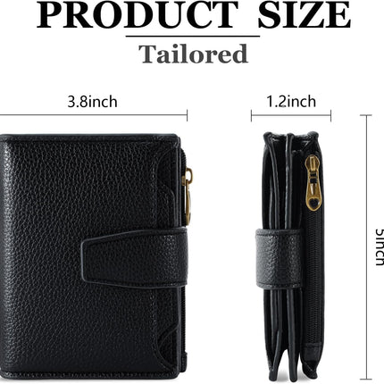Small Wallet Women RFID Blocking Genuine Leather Bifold Compact Card Holder for Women with Zipper Coin Pocket 4 ID Windows.