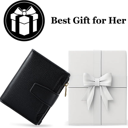 Small Wallet Women RFID Blocking Genuine Leather Bifold Compact Card Holder for Women with Zipper Coin Pocket 4 ID Windows.