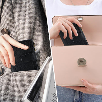 Small Wallet Women RFID Blocking Genuine Leather Bifold Compact Card Holder for Women with Zipper Coin Pocket 4 ID Windows.