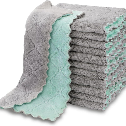 Kitchen Dish Cloth - 12 Pack, Super Absorbent Coral Fleece Dish Cloths, No Odor Reusable Dish Rags, Premium Microfiber Cleaning Cloths, Nonstick Oil Washable Fast Drying 6.3" x10.4".