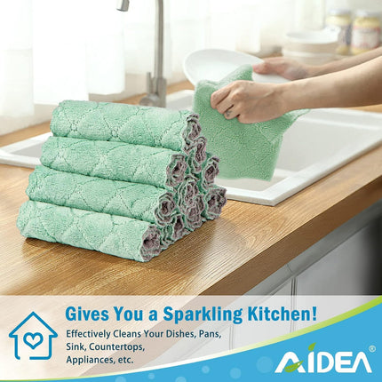 Kitchen Dish Cloth - 12 Pack, Super Absorbent Coral Fleece Dish Cloths, No Odor Reusable Dish Rags, Premium Microfiber Cleaning Cloths, Nonstick Oil Washable Fast Drying 6.3" x10.4".