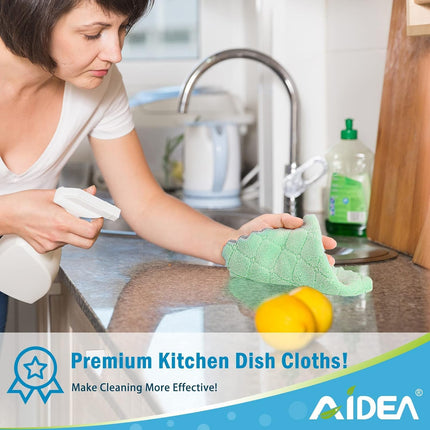 Kitchen Dish Cloth - 12 Pack, Super Absorbent Coral Fleece Dish Cloths, No Odor Reusable Dish Rags, Premium Microfiber Cleaning Cloths, Nonstick Oil Washable Fast Drying 6.3" x10.4".